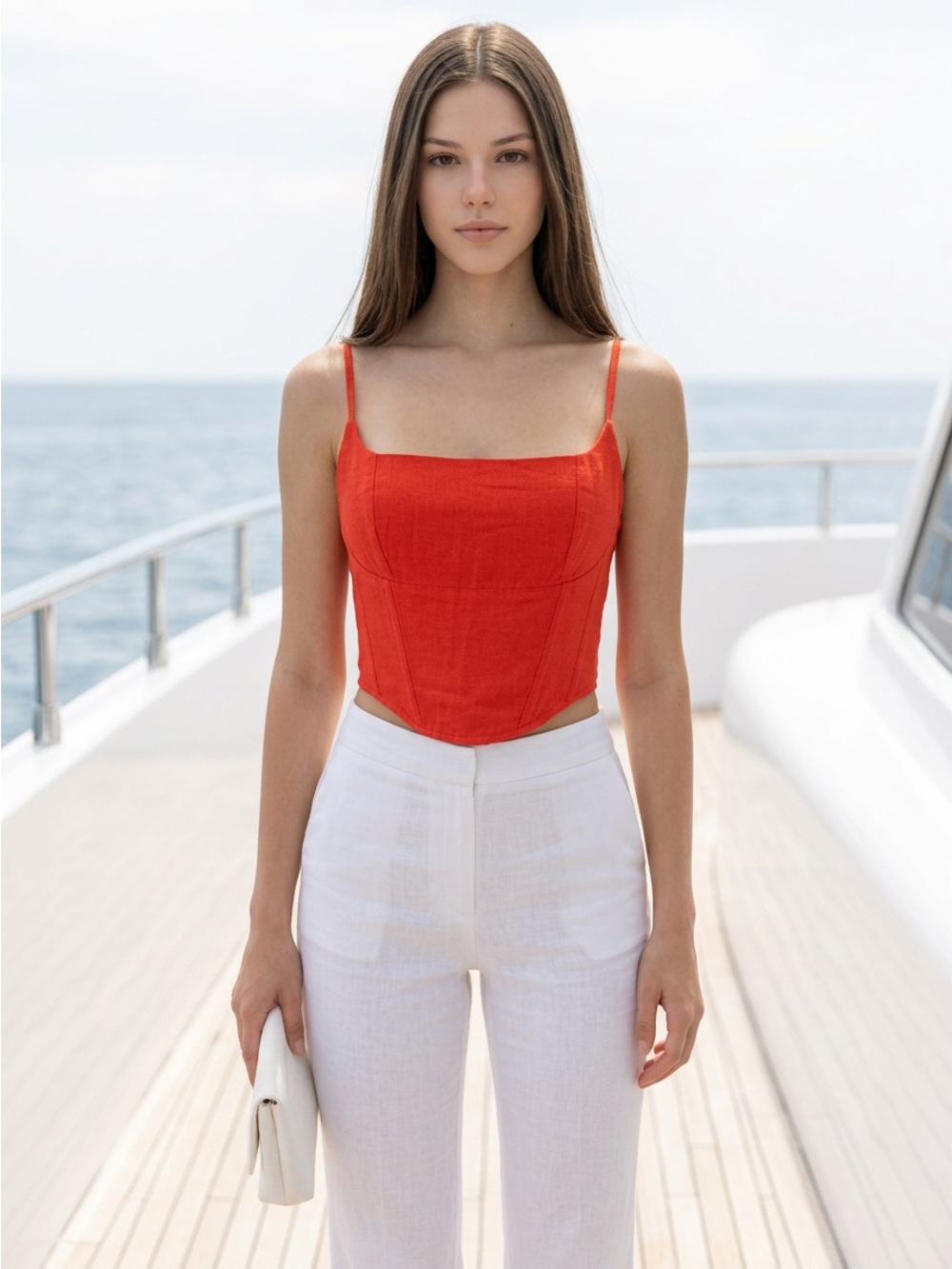Midnight Sky Juniors Large Orange Cropped Tank Adjustable Strap Corset Boned Top